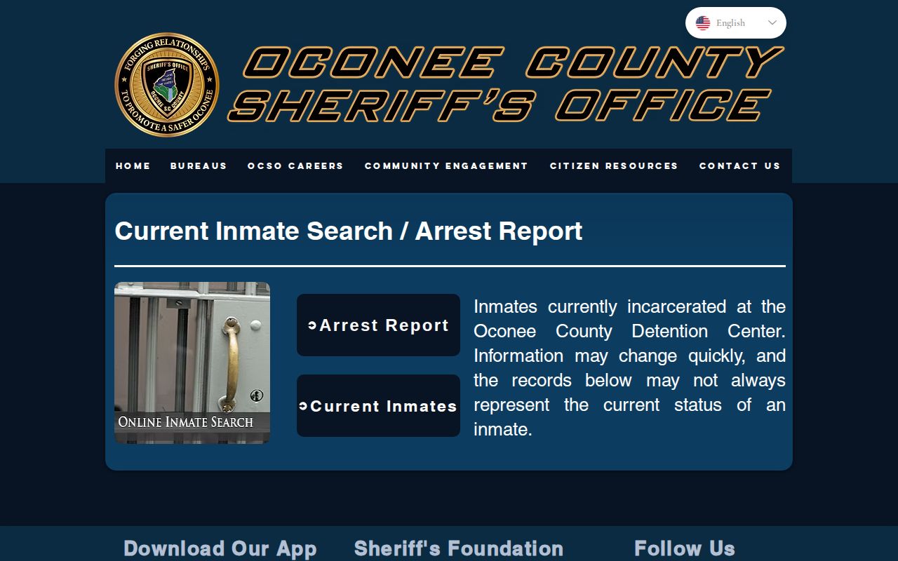 Oconee County Sheriff current-inmate and arrest-report search entry page