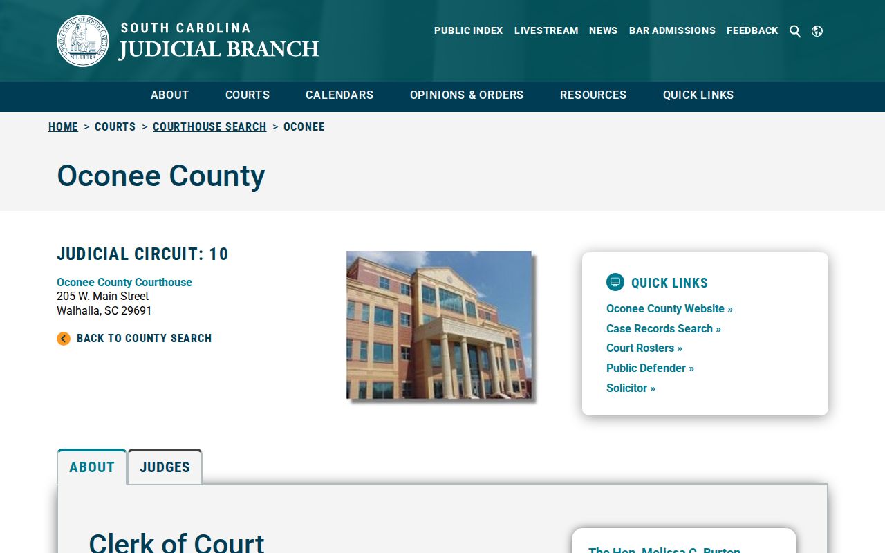 Official Oconee County South Carolina court directory for booking disposition records